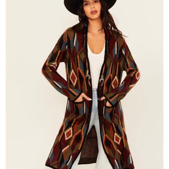 Cotton & Rye Mosaic Concho Long Cardigan - Picture 1 of 7